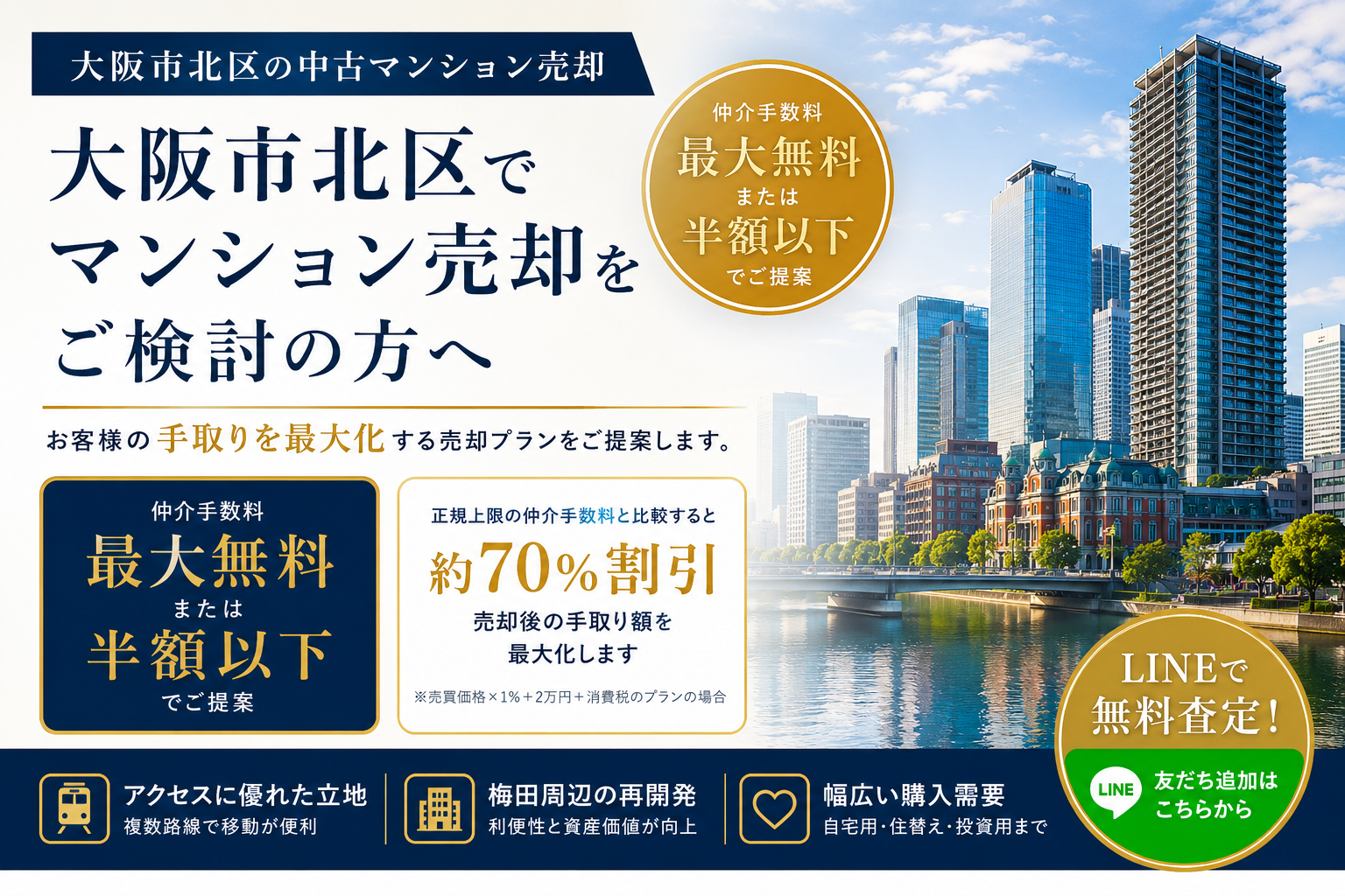 大阪市北区で中古マンション売却なら仲介手数料最大無料のうちとく