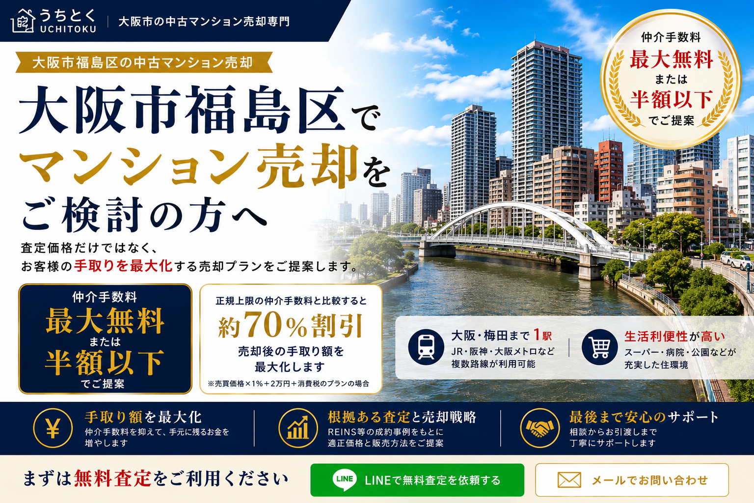 大阪市福島区で中古マンション売却なら仲介手数料無料のうちとく